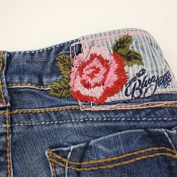 Blue Tattoo Jean Shorts 24 Cut Off Embroidered Den - Picture 7 of 7